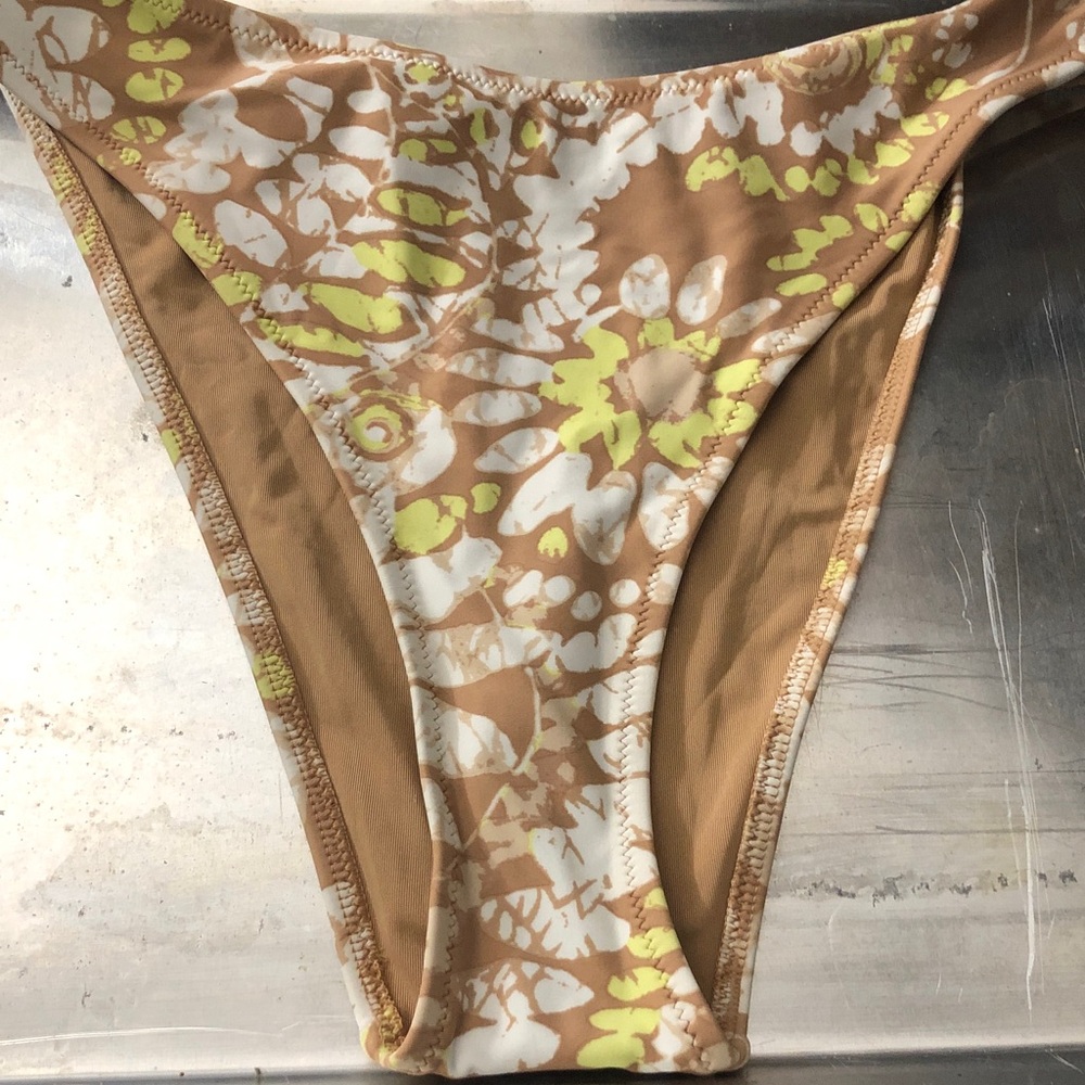 aerie Floral Print Bikini Bottom in Tan, White & Yellow